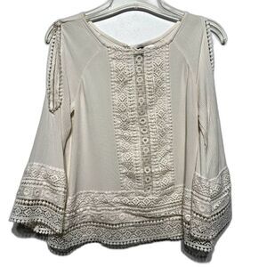 H&M Cream Lace Trim Cold-Shoulder Boho Blouse